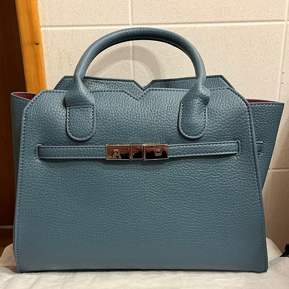 NWT!! Blue Elegant fashion top handle capacity commuter satchel bag